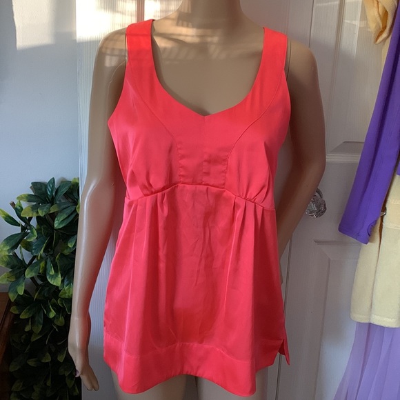 Neon Orange scoop sleeveless babydoll tunic tank top M - Picture 5 of 11